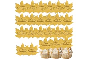 FURIMUK 24 Pcs Happy Fall Maple Leaf Acrylic Mirror Disc Cake Topper Engraved Thanksgiving Decorations (Gold)