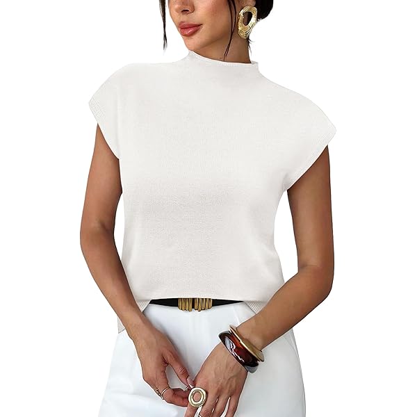 Arach&Cloz Womens Cashmere Mock Neck Tank Tops Sleeveless Vest