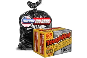 ToughBag 55 Gallon Trash Bags Heavy Duty (100 Count) - 50-60 Gallon Black Garbage Bags, Large Trash Bags - 38 x 58" - Made in USA