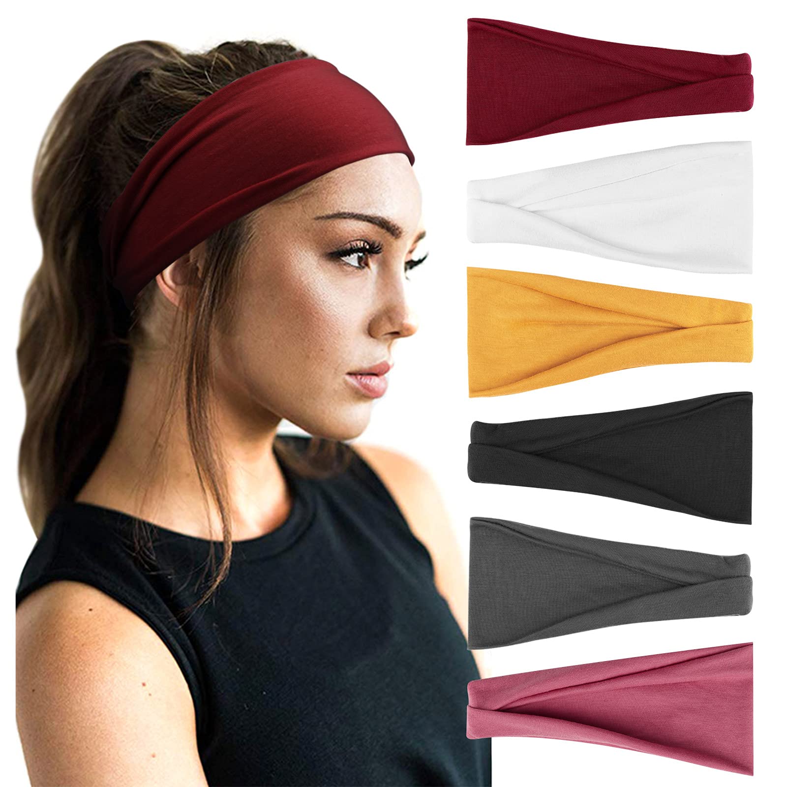 DRESHOW 6 Pack Headbands for Women Wide Elastic Hair Bands Head Wrap Hair Accessories