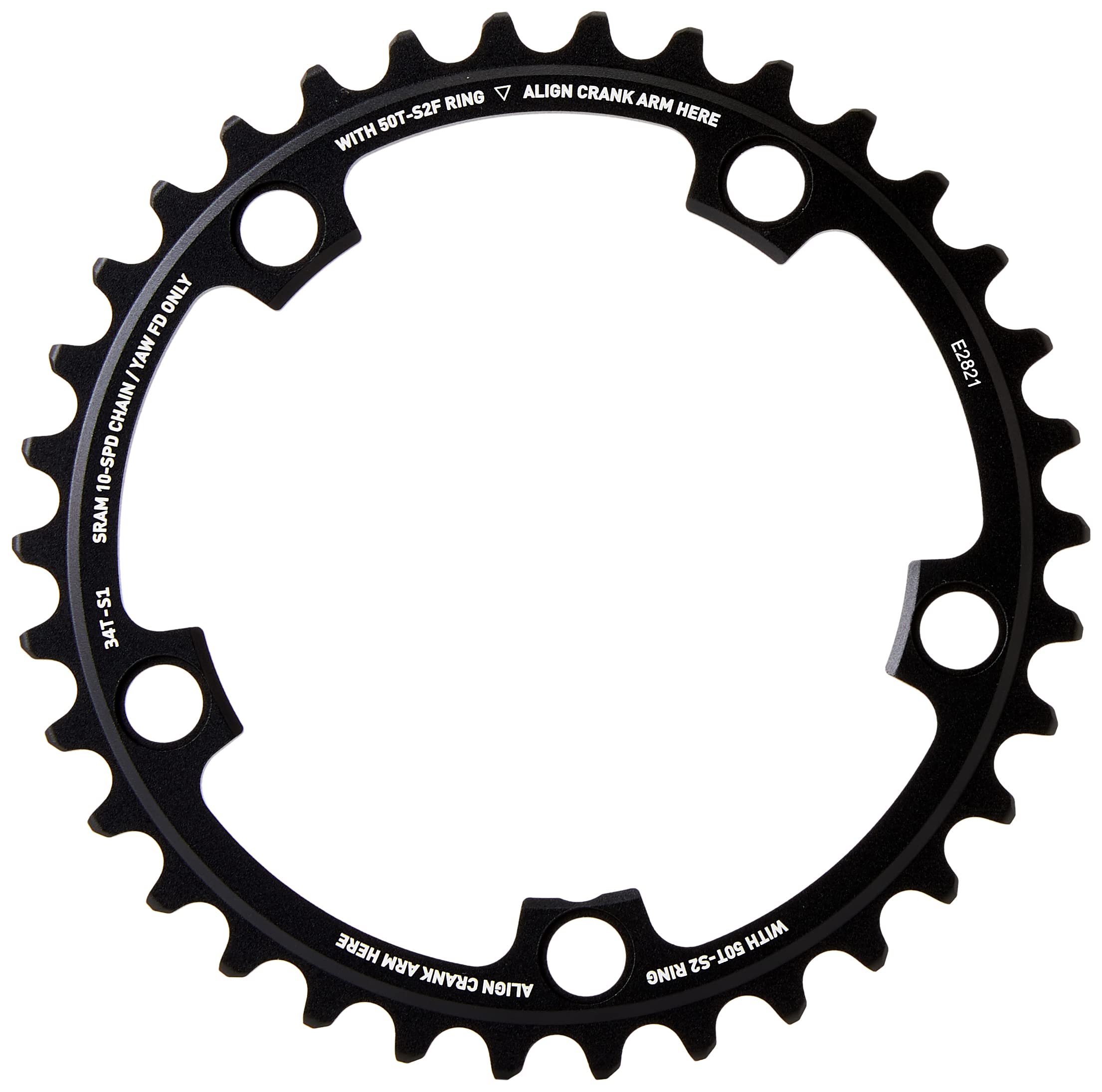 Sram Road SRAM Chainring 34T 5 Bolt 110 mm BCD Red X-Glide Yaw 3 Blast Black (50-34), 11.6218.001.001