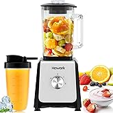 HOWORK Blender for Smoothies, 750W Personal Blender, 56 Oz Glass Jar, 16oz Portable Cups,2+p speed, 3 Functions for Smoothies, Frozen Drinks & Ice Cream,Black