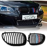 BILLDIO 5 Series E60 Front Kidney Grille ABS Single Slats Color Grille 2Pcs | Sporty Style Color Grille Upgrade, No-Drill Clip-On Install, Sensor &amp; Airflow Compatible With BMW 5 Series E60 E61 2003-2009