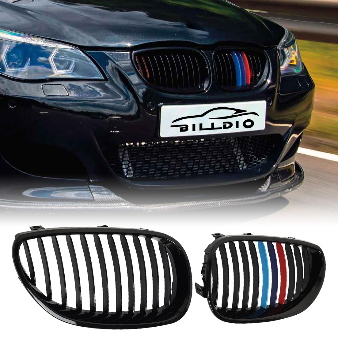 Photo 1 of BILLDIO E60 Grille - Front Kidney Grill Color Grille Compatible With 2003-2009 BMW 5 series E60 E61 520i,523i,525i,528i,530i,535i,550i,ABS Gloss Black Single Slat