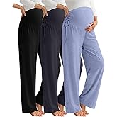 Neer 3 Pack Women's Maternity Pants Over The Belly Loose Pregnancy Pants Stretchy Lounge Wide Leg Trousers with Pockets