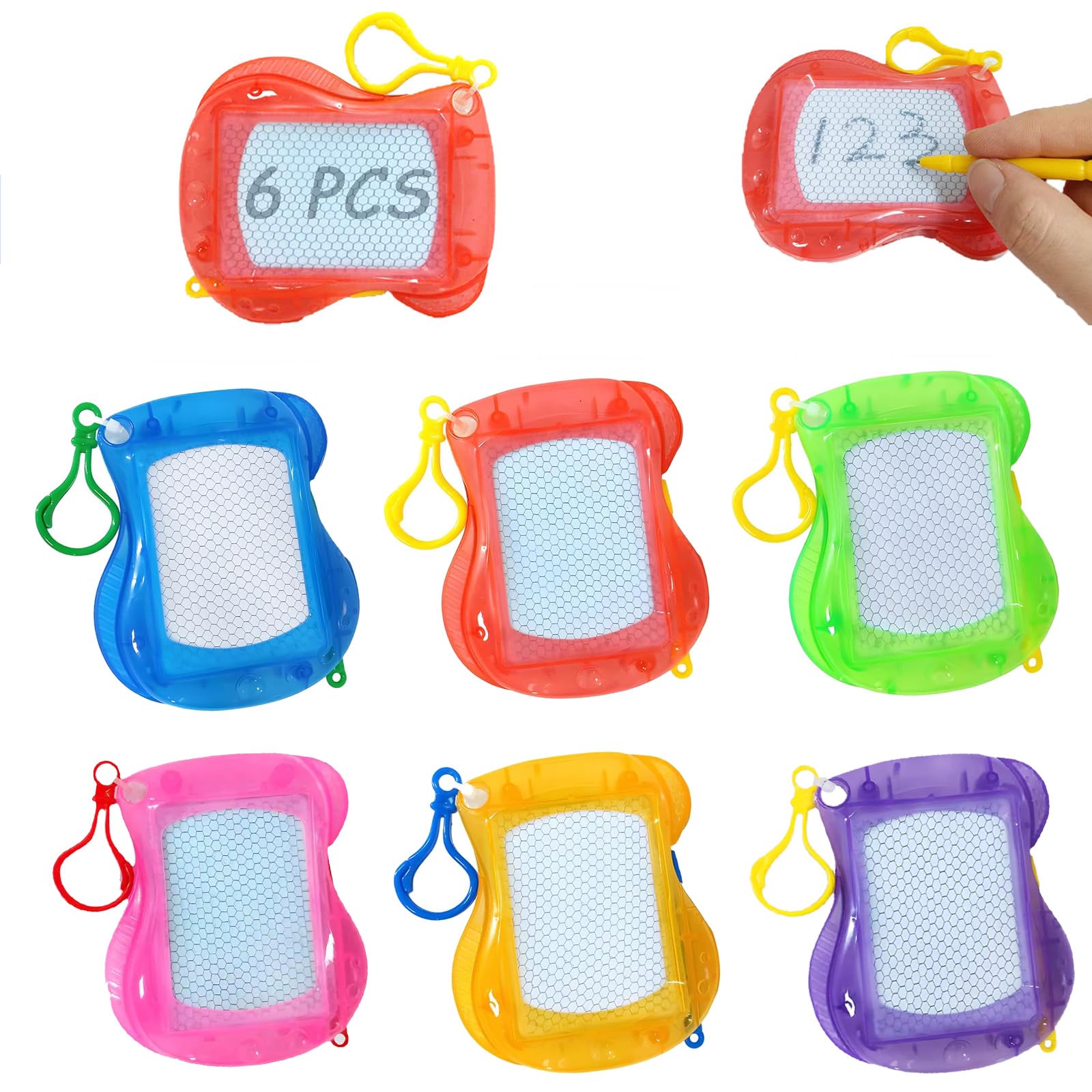 Felly 6 PCS Mini Drawing Board for Kids, Erasable Doodle Board Keychain Clip, Magnetic Painting Tablet Sketch Writing Pad, Travel Learning Games, Stocking Fillers Birthday Party Favour for Boy & Girl