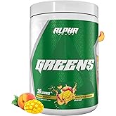 Alpha Supps - Alpha Greens Supplement | Fruit & Vegetable Superfood Powder | Over 40 Natural Plant Based Ingredients | Prebiotic & Probiotic Digestive Support Blend - 30 Servings (Peach Mango)