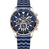REWARD Men's Wrist Watches Fashion Business Dress Stainless Steel Wristwatch for Men (Chronograph/Waterproof/Luminous/Date) Sport Mens Quartz Watch Black/Silver/Blue/Green