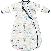 Baby Sleep Sack 6–12 Months, 2.5 TOG Warm Cotton Sleep Sack with Detachable Long Sleeves, Winter Wearable Blanket for Cold Nights, 2-Way Zipper Toddler Sleeping Sack, Dinosaur