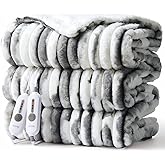 GarveeHome Heated Blanket Queen Size, Electric Blanket Cozy Faux Rabbit Fur with 4 Heating Levels & 10 Hours Auto Off, Over-Heat Protection, Machine Washable, ETL Certification, Marble Gray 84"x90"