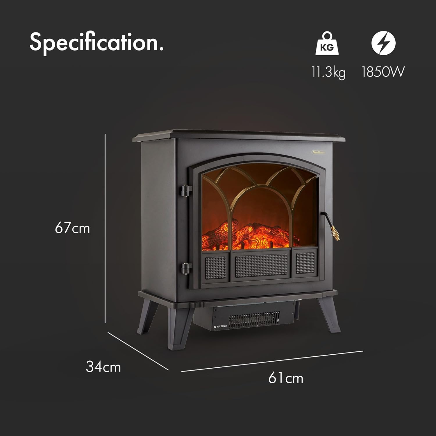 Super Saturday VonHaus Electric Stove Heater Fire Place Fireplace 1850W