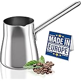 Crystalia Turkish Coffee Pot 18/10 Stainless Steel, Stove Top Tea Maker, Milk Warmer, Greek Arabic Coffee Cezve Briki, 15 oz (Silver, Small)