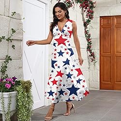 CHRATLHI Red White and Blue Dress for Women Summer