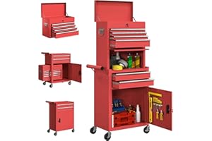 HOMCOM Lockable Tool Chest, 3-in-1 Rolling Tool Cabinet Combo with 6 Drawers and Pegboard, Detachable Steel Tool Storage Orga