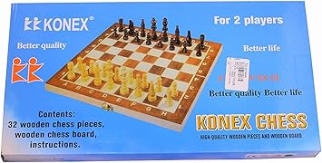 Aaina - Konex wooden chess board with white & brown wooden coins. (Medium)