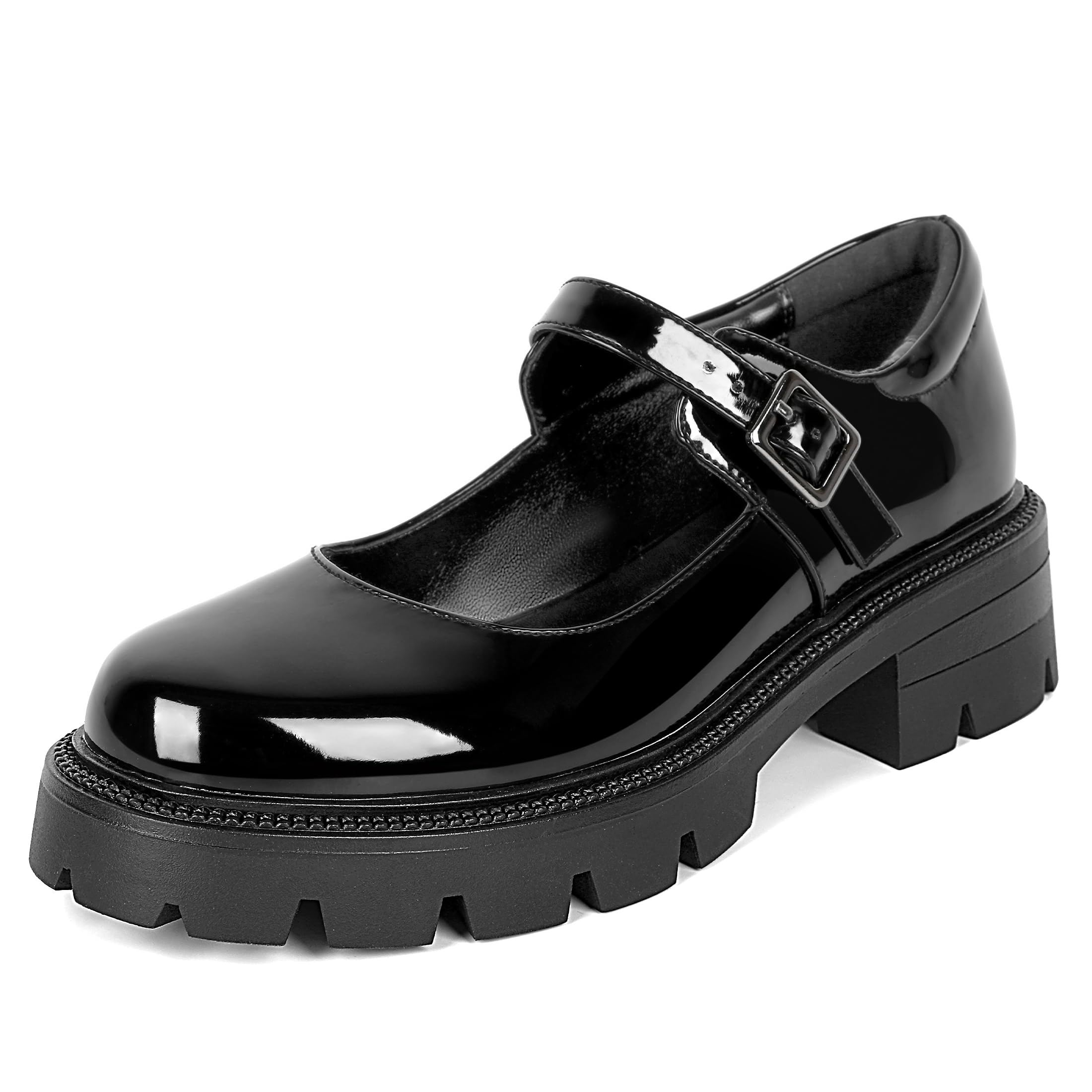Photo 1 of Eldof Women's Mary Janes Shoes Platform Low Heel Chunky Pumps Round Toe Ankle Strap Oxfords Dress Shoes Gothic Cosplay Lolita Cute Kawaii Shoes for Uniform Graduation School 2 Inches Black US Size 7.5