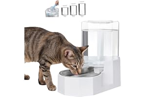 Sfozstra Gravity Water Bowl Dispenser : Automatic 4L White Cat Stainless Steel Feeder Without Filters for Pets Indoor/Outdoor by Owners