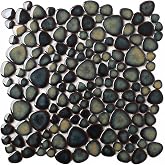 Blujellyfish Pebble Stone Tile for Shower Floor Bathroom Backsplash Accent Wall Gradient Brown Teal Pebble Tiles (5 Sq.Ft)