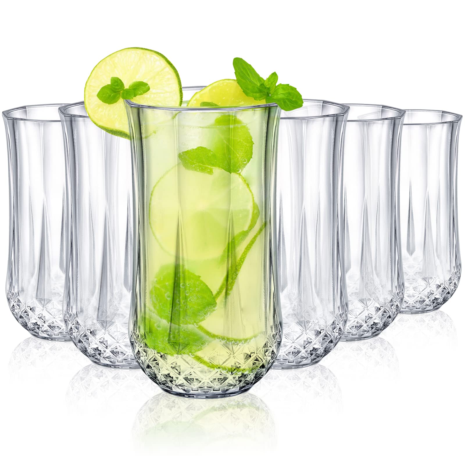 Yopay 6 Pack Small Plastic Drinking Glasses, BPA Free Highball Glasses 300ml/10oz, Unbreakable Acrylic Drinking Cup, Clear Water Tumbler for Milk, Hot Iced Drinks, Wedding, Camping