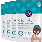 MISS SPA Detoxify Facial Sheet Mask Botanical Extracts to Decongest Pores Remove Impurities, Detox Facial Sheet Mask Skin Care, Dermatologist Tested, Cruelty-Free 4 Pack
