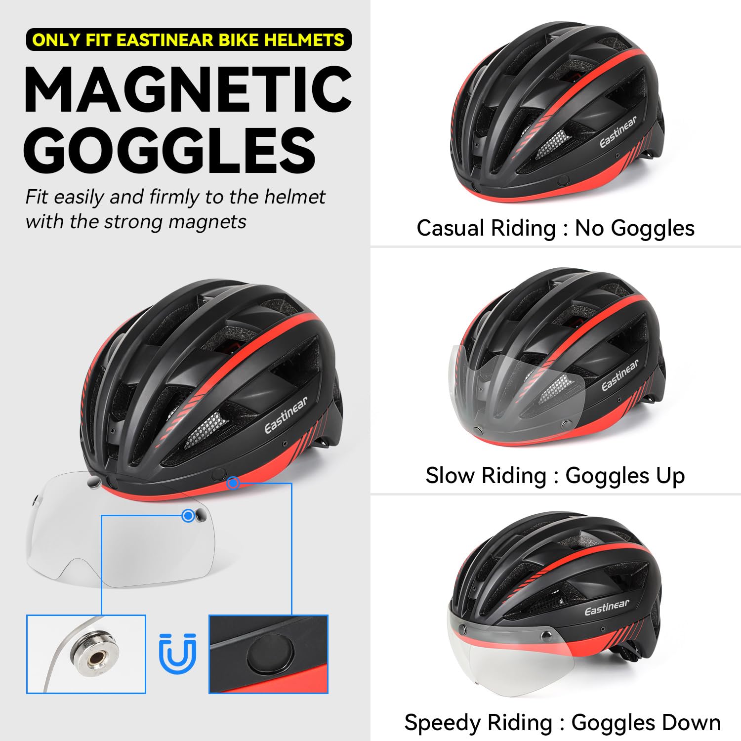 EASTINEAR Magnetic Goggles for Bike Helmets Detachable Visor for Bicycle Helmet Removable Sun Shield for Cycling Helmet