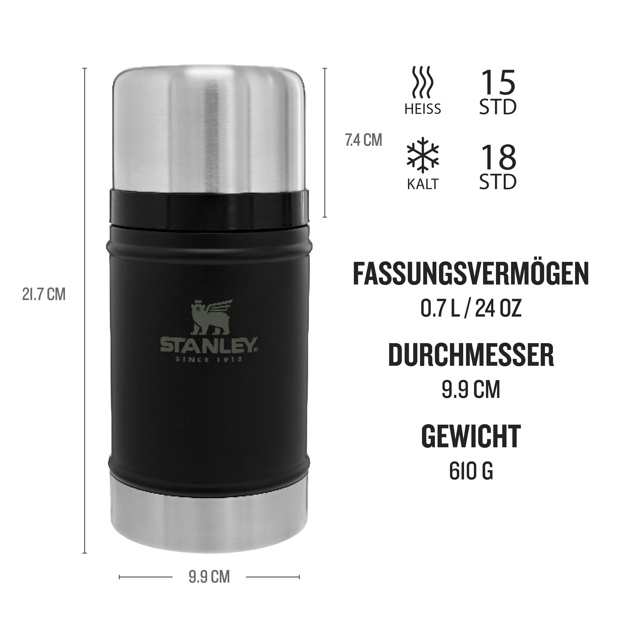 STANLEY 1913 Classic Legendary Thermobehälter Für Essen 709 ml - Hält 15 Stunden Heiß Oder 18 Stunden Kalt - Edelstahl Warmhaltebehälter - BPA-Frei - Spülmaschinenfest - Matte Black 2