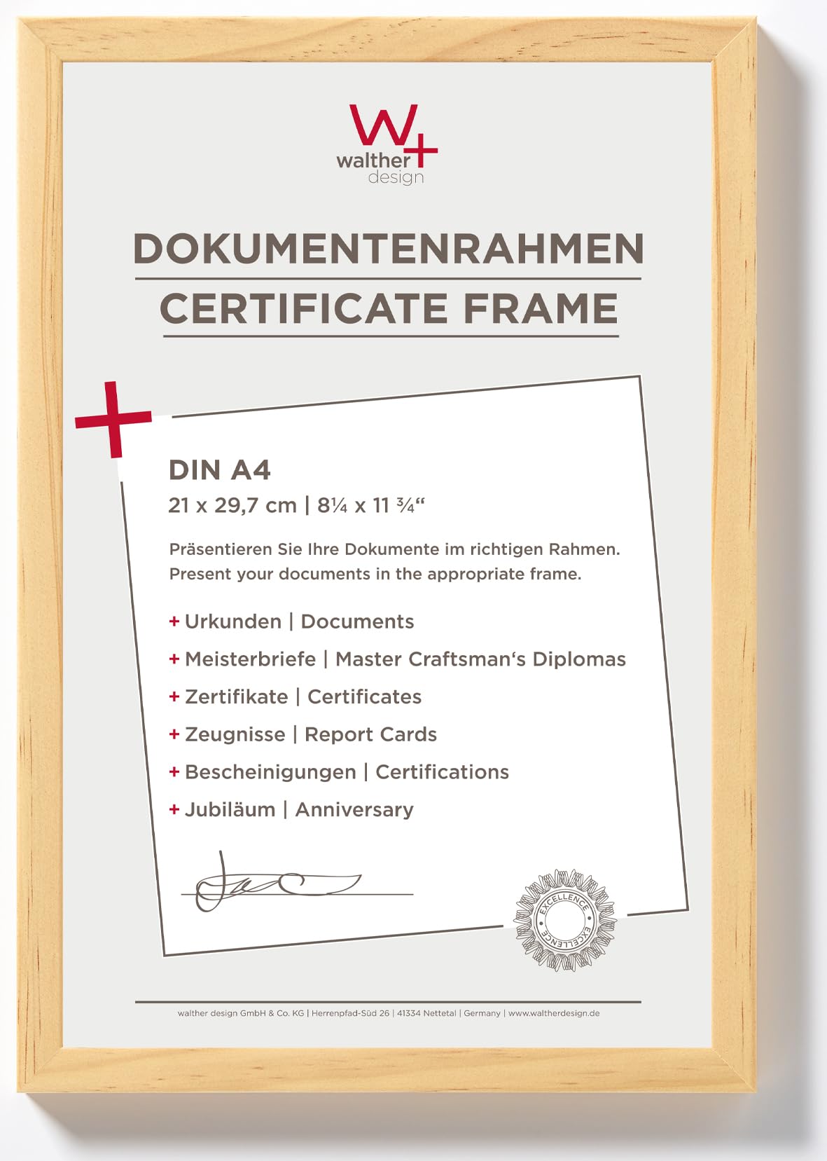 walther Design Picture Frame Pine 21 x 29,7 cm (DIN A4) Document Frame Peppers Wooden Frame BP130K