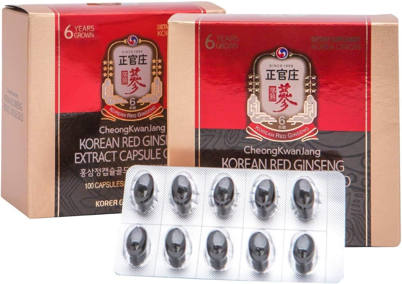 Amazon Com Kgc Cheong Kwan Jang Korean Red Ginseng Extract Capsule Gold 60 000 Mg Immune System Booster Support Extra Strength Energy Brain Booster Performance Mental Health Supplement 100 Capsules