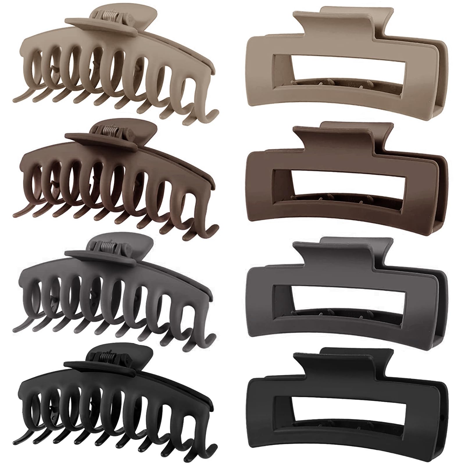 Photo 1 of TOCESS 8 Pack Neutral Big Hair Claw Clips for Women Large Claw Clip for Thin Thick Curly Hair 90's Strong Hold 4.33 Inch Nonslip Matte Jumbo Hair Clips