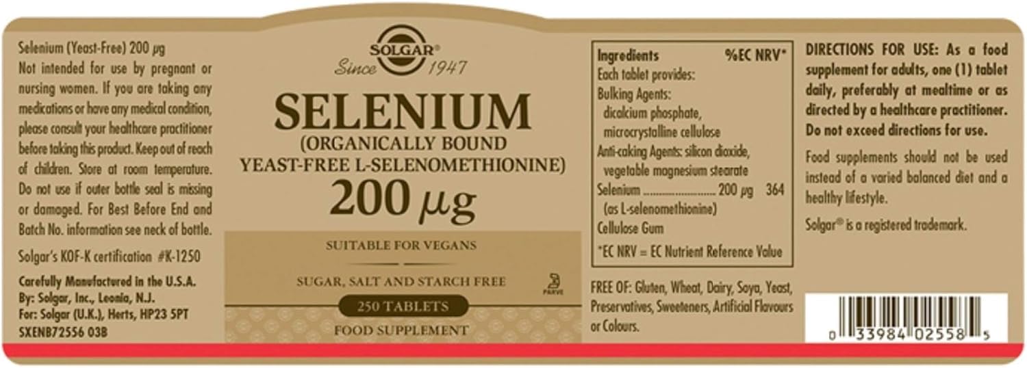 Solgar – Yeast-Free Selenium 200 mcg, 250 Tablets: Health & Personal Care