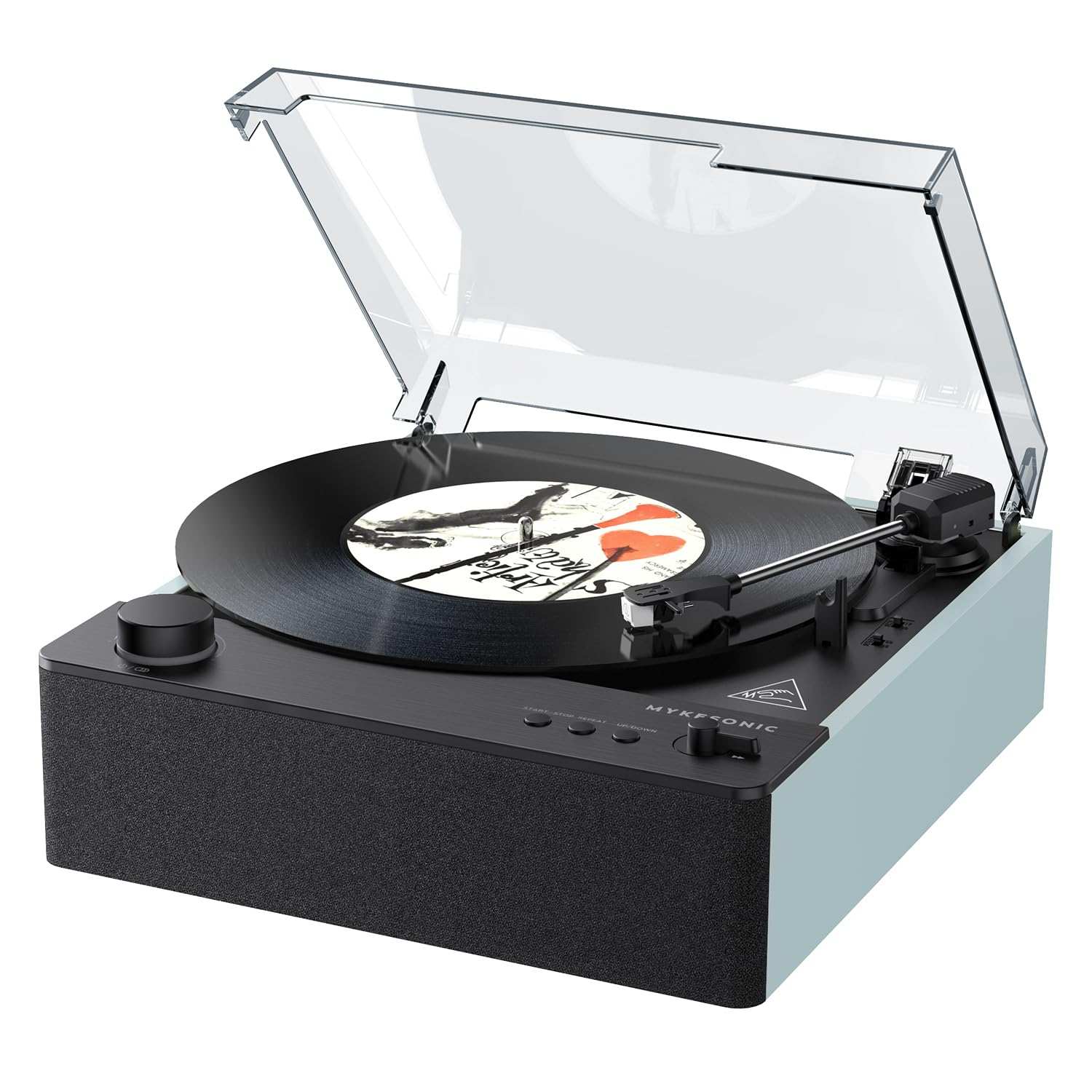 Photo 1 of Fully Automatic Record Player Bluetooth, MYKESONIC Belt Drive Vinyl Turntable, Magnetic AT-3600L Cartridge, Bluetooth in & Out, Hi-Fi Stereo Speakers, Aux in Headphone, RCA Out, Anti-Resonance - Blue