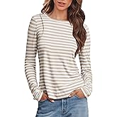 Fanway&EC Women's Basic Long Sleeve Striped T Shirts Casual Crewneck Blouses Tunic Tops
