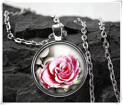 Fleur Rose Pendentif En Verre Rose Collier Fleur Bijoux