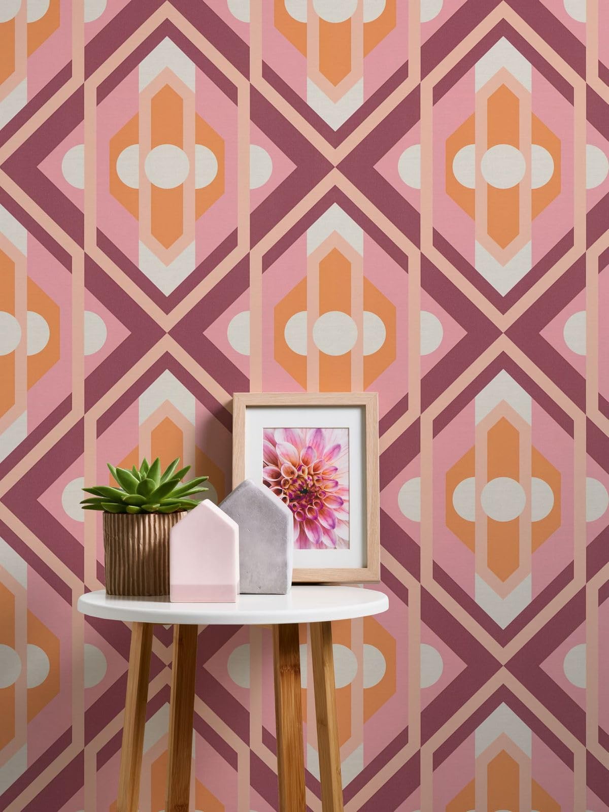A.S. Création Retro 70's Large Diamond Wallpaper Orange/Pink/White/Purple/Cream Retro Chic 395311 8.50m x 0.53m Paste The Wall