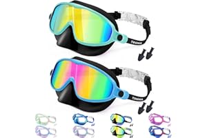 Vvinca Swim Goggles with Nose Cover, 2 Pack Wide View Diving Mask Anti-Fog UV No Leak Toddlers Swimming Goggles for Kids 3-15