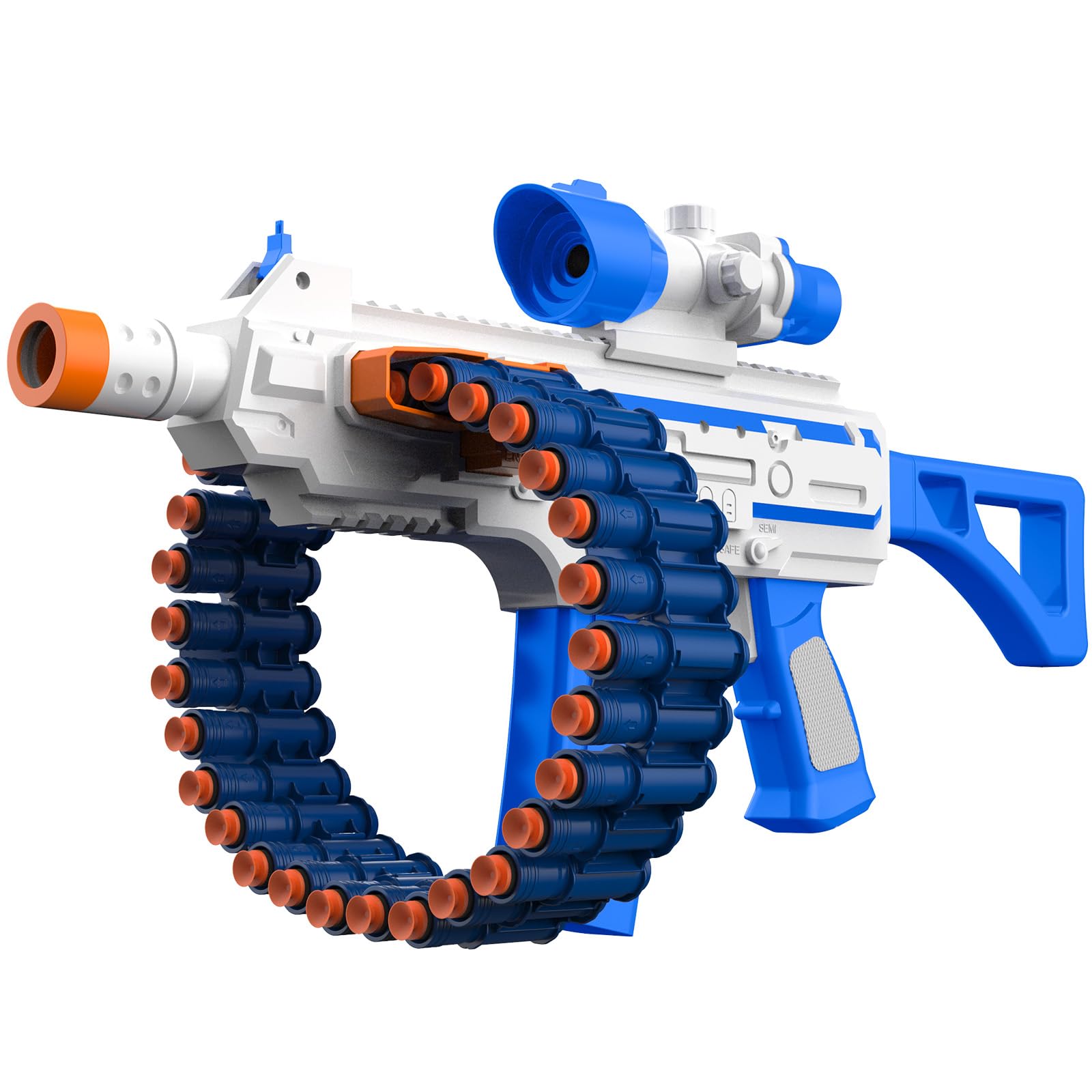 Electric Automatic Toy, JakMean Toy Blaster with 30 Dart Clips and 100 Foam Darts, Outdoor Shooting Games Toys for 6-12 Year Old Boys & Girls Adults, Gifts for Birthday Xmas, Blue Image