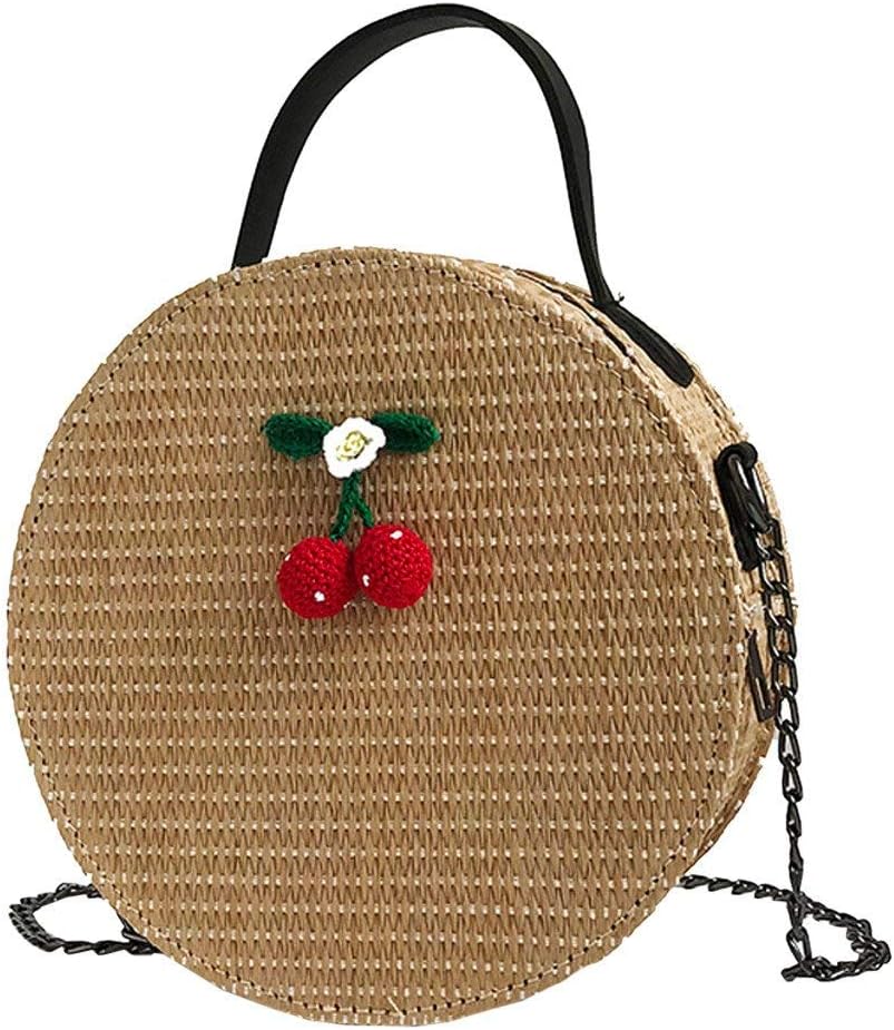 VADFLOD Leaf2you Womens Round Woven Crossbody Bags Handmade Cherry Pendant Top Handle Handbags Shoulder Bag Chain Bag Bali Woven Bag