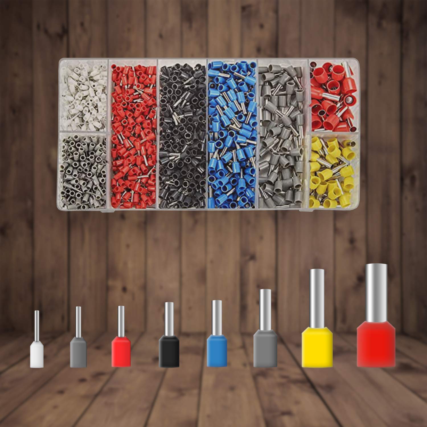 KIT Conectores eléctricos 1200 piezas, Puntas de crimpado, Terminales de Cable tamaño 0.25-10mm², Terminales eléctricos de PVC, Conectores para prensar Los extremos de Los Cables