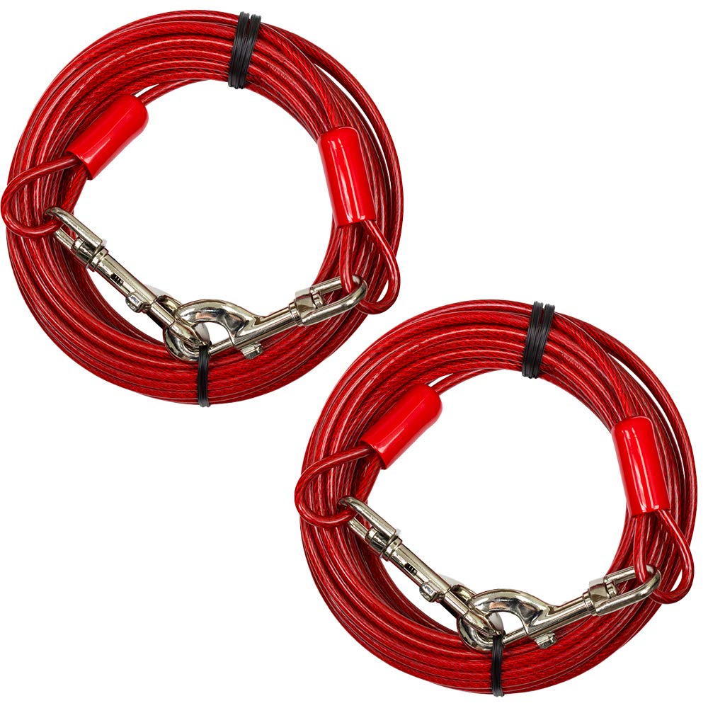BV 30ft Heavy Duty Dog Tie Out Cable - Reflective, Rust Free, Up to 125 Pounds (Red Pair)