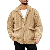 Runcati Mens Fuzzy Sherpa Jacket Fleece Long Sleeve Button Down Coat Fall Winter Warm Outwear