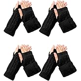 Shihanee 4 Pairs Winter Fleece Lined Fingerless Gloves for Women Warm Half Finger Gloves Arm Warmer Wrist Mitten Cold Weather