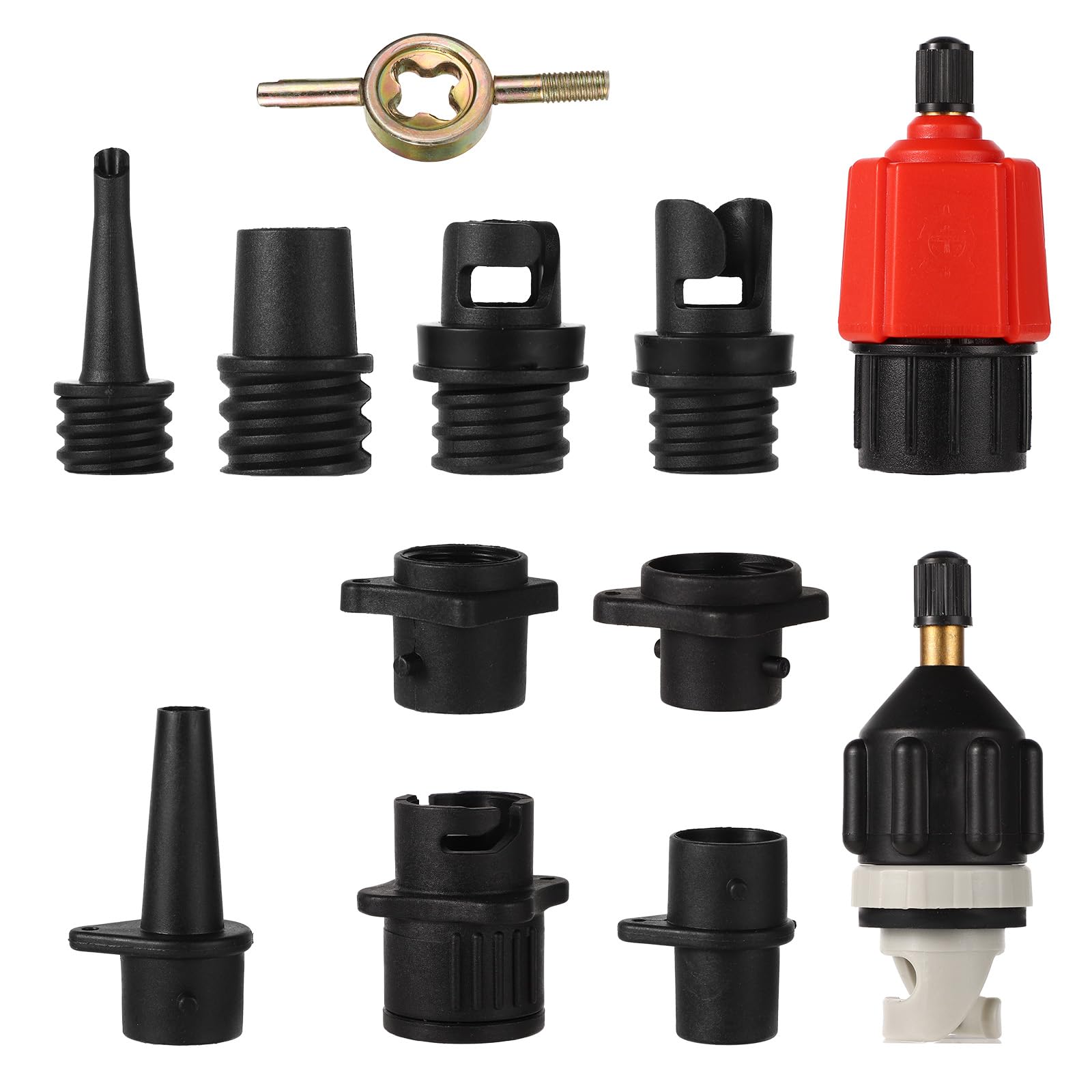 12pcs Inflatable SUP Pump Adapter, Quick Inflate Paddle Board Pump Adapter 2 SUP Valve Adapter with 9 Air Valve Nozzles for Inflatable Boat Paddleboard Kayak SUP Boat