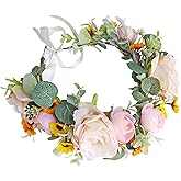 Brikuinr Flower Crown Women Flower Headband Floral Headpiece Halo Floral Crown Wedding Bridal Halloween Party Photos