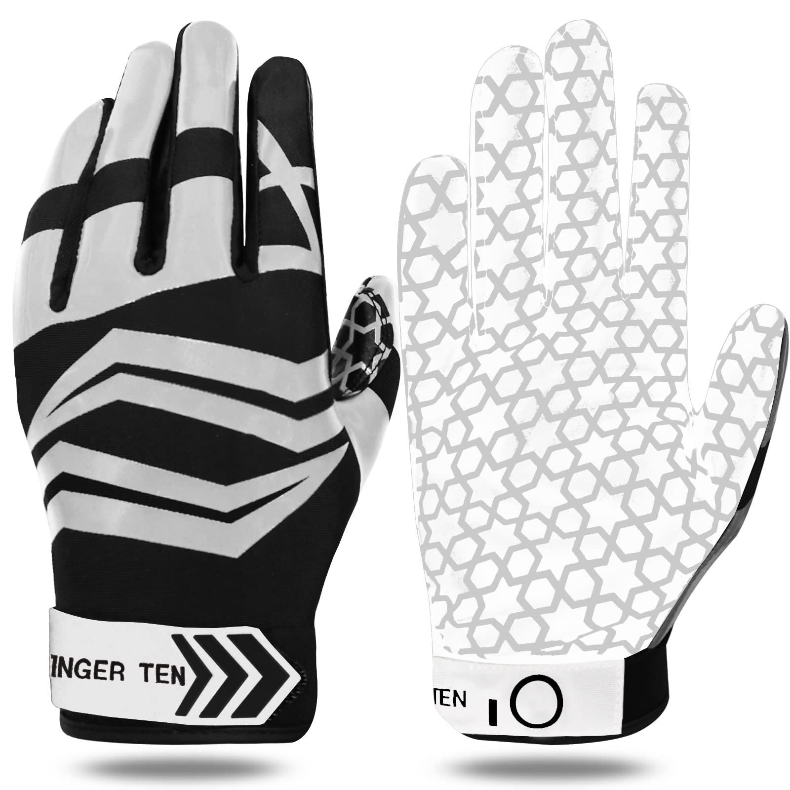 FINGER TEN American Football Gloves for Men Women Ultra Tack Sticky Anti Slip Palm Sport Receiver Gloves, Rugby Gloves Professional Flexible Stretch Protection Waterproof (Grey, X-Large)