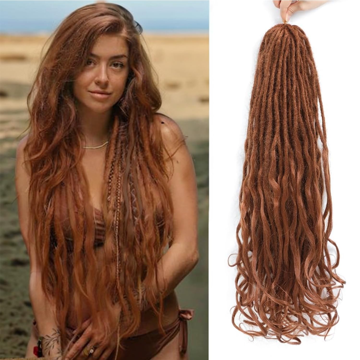 DT CHERYL Loose Wave Dreadlocks 24 Inch 10 Strands Double Ended Dreadlock Extensions With French Curly Ends, 0.6CM Thin Synthetic Curly DE Dreadlock Extensions for Women (30#, 24 Inch 10 Strands)