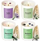 AOOVOO Calm Candles Set for Women - 4 Pack Candles for Home Scented, 28 oz 200 Hour Burn, Aromatherapy Candle with Crystals, Lavender Calm/Jasmine Serenity/Water Lily Pear Harmony/Patchouli Balance