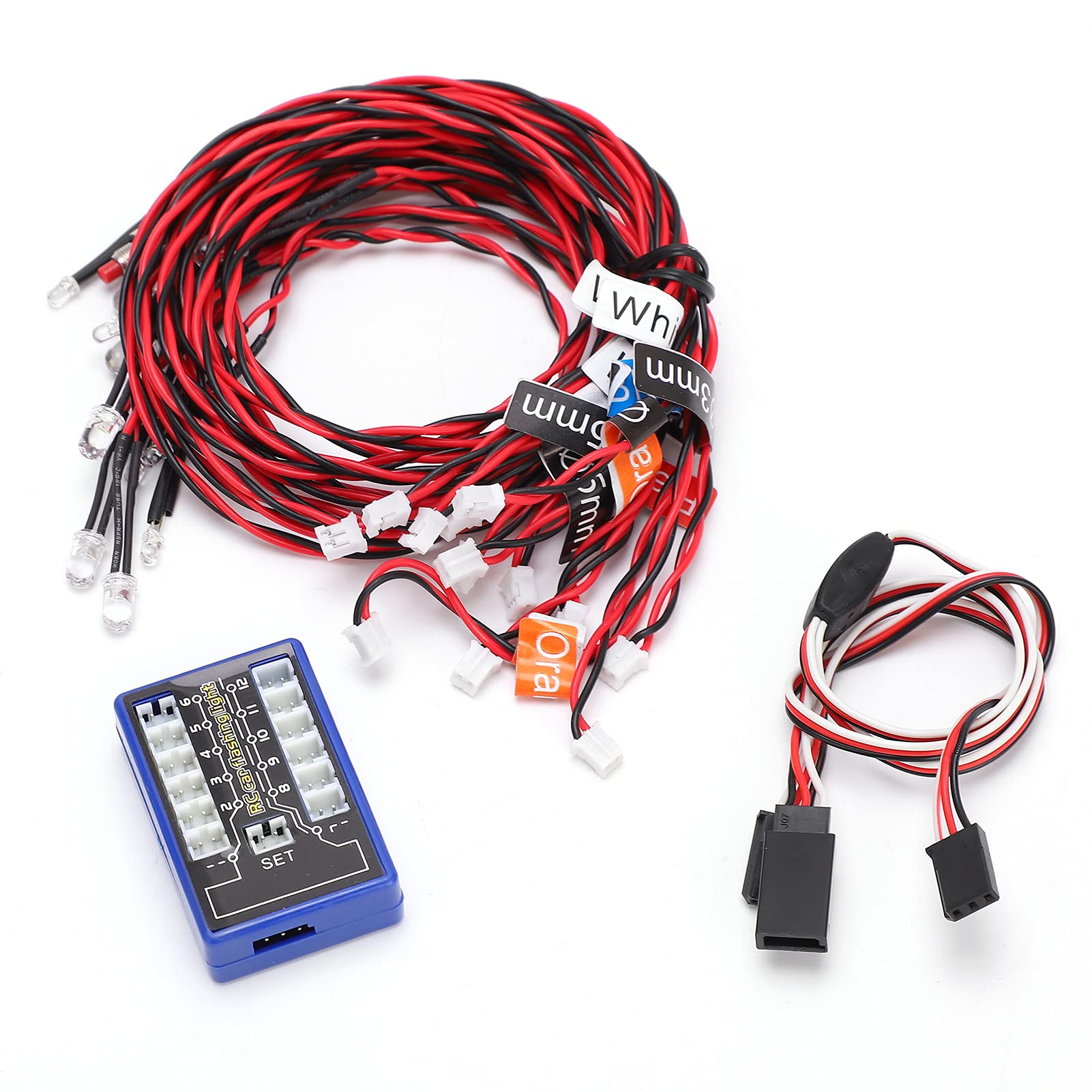 Dilwe RC Car Lighting Kit, LED RC Car Light 12‑LED Lighting Kit RC Simulation Flashing Lights Universal Highlight 12 LED Flashing Light System 12 LED Strip Lights