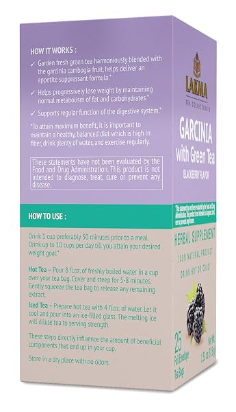 HYLEYS LAKMA GARCINIA CAMBOGIA GREEN TEA WITH BLACKBERRY, 25 INDIVIDUALLY WRAPPED HERBAL TEA BAGS – 100% NATURAL HERBAL TEA FOR WEIGHT MANAGEMENT