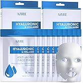 AZURE Hyaluronic Acid & Collagen Anti Aging Sheet Facial Mask - Rejuvenating & Moisturizing Face Mask - Helps Reduce Fine Lines & Wrinkles, Tightens & Smooths - Skin Care Made in Korea - 10 Pack
