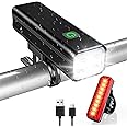 WOCBUY Bike Lights, 1200 Lumen USB Rechargeable LED Bike Light Set, Super Bright Bicycle Lights Front & Back Tail Light, Alum
